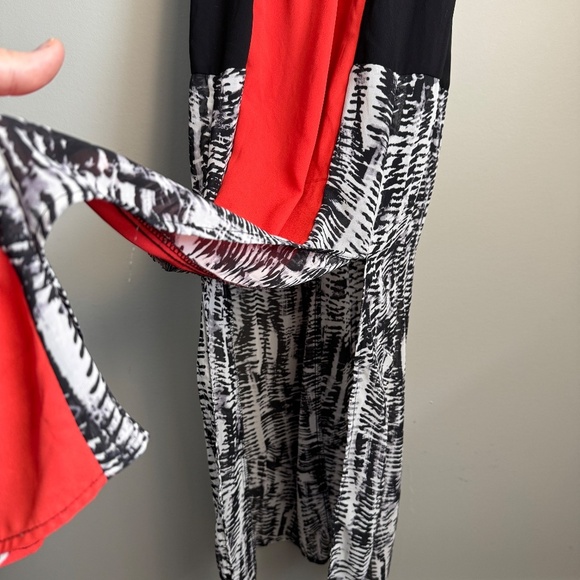 Maurices X-Small Split Front Maxi Dress Red/Black/White Babydoll Spaghetti Strap - Picture 6 of 16
